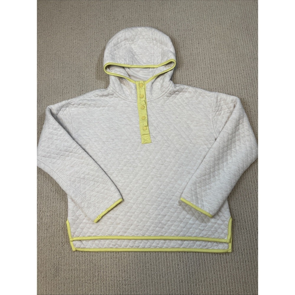 Marine Layer Women's Medium Corbet Snap Hoodie Ivory Marled Quilted Pullover